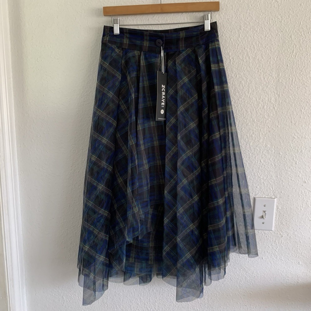 Rave Navy Plaid Tulle A-Line Skirt